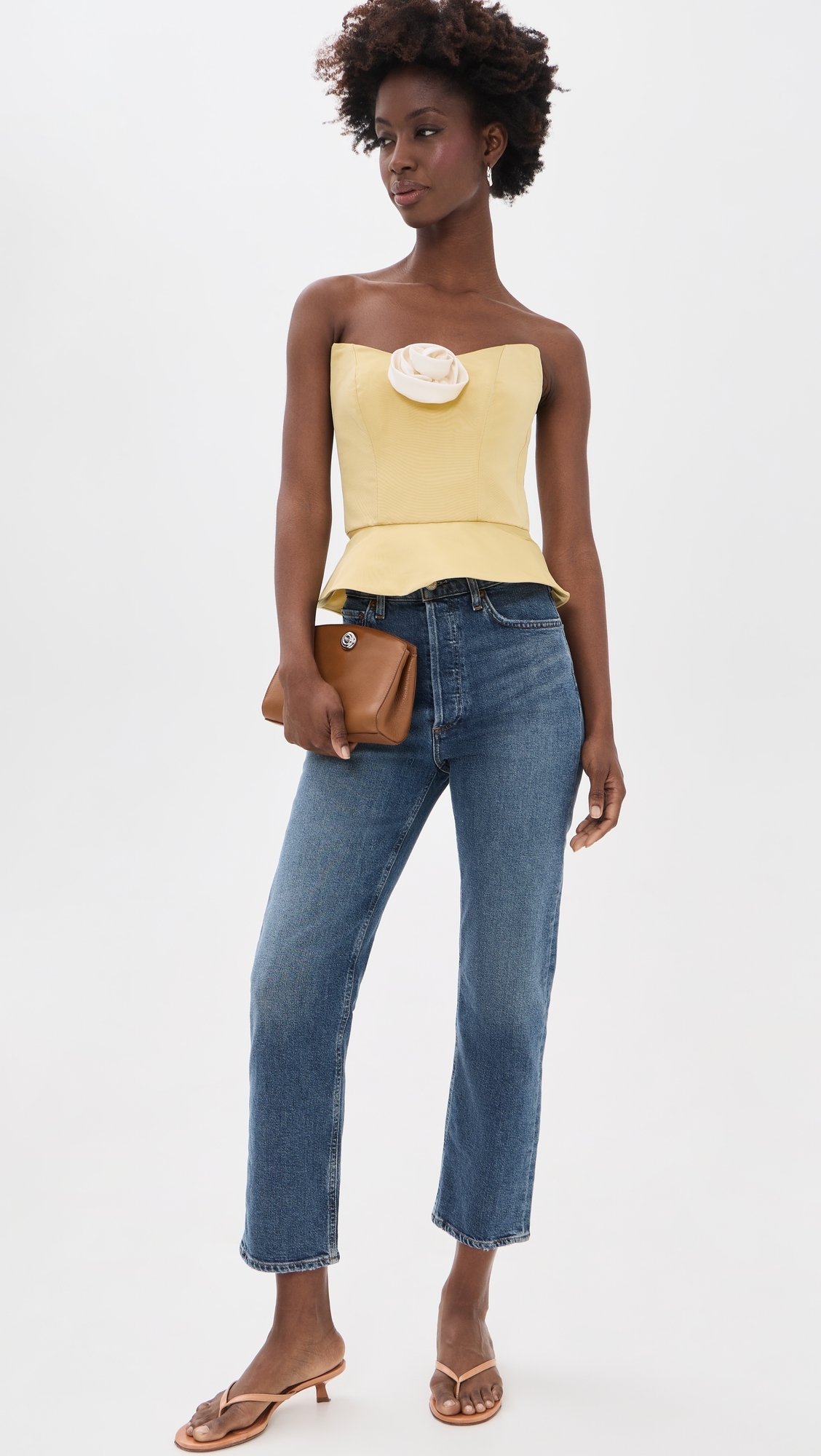 Delicias Strapless Top Butter Yellow with White Rose