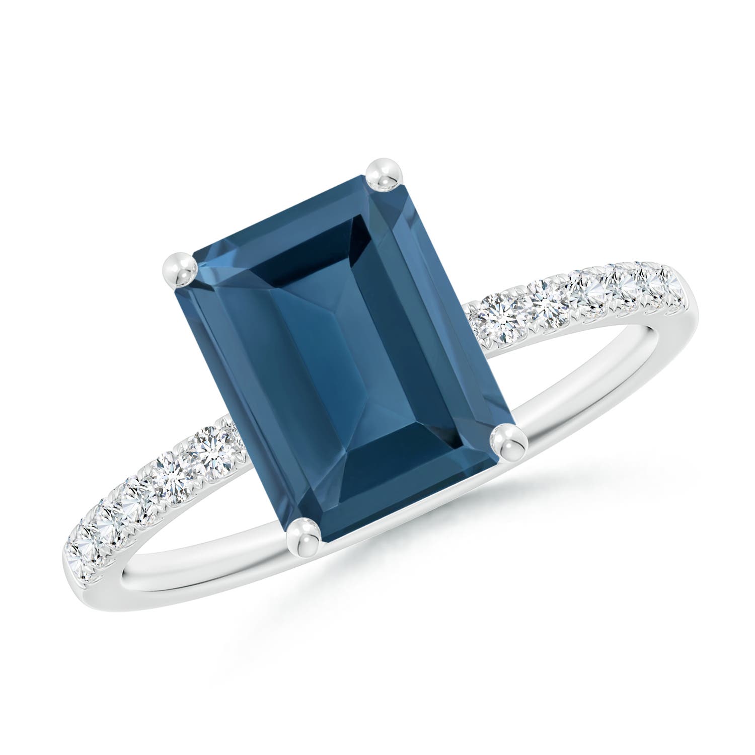 Angara 2.75 Carats Emerald-Cut London Blue Topaz Engagement Ring with Diamonds in Platinum
