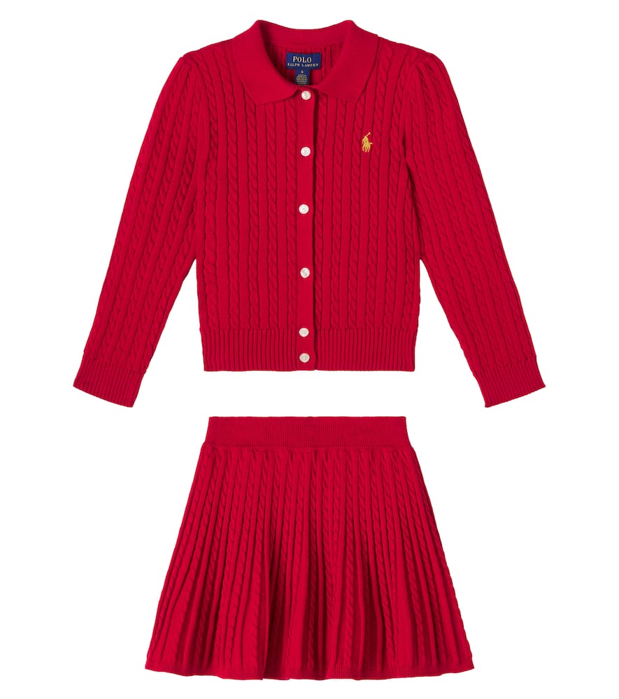 Cable-knit cotton cardigan and skirt set
