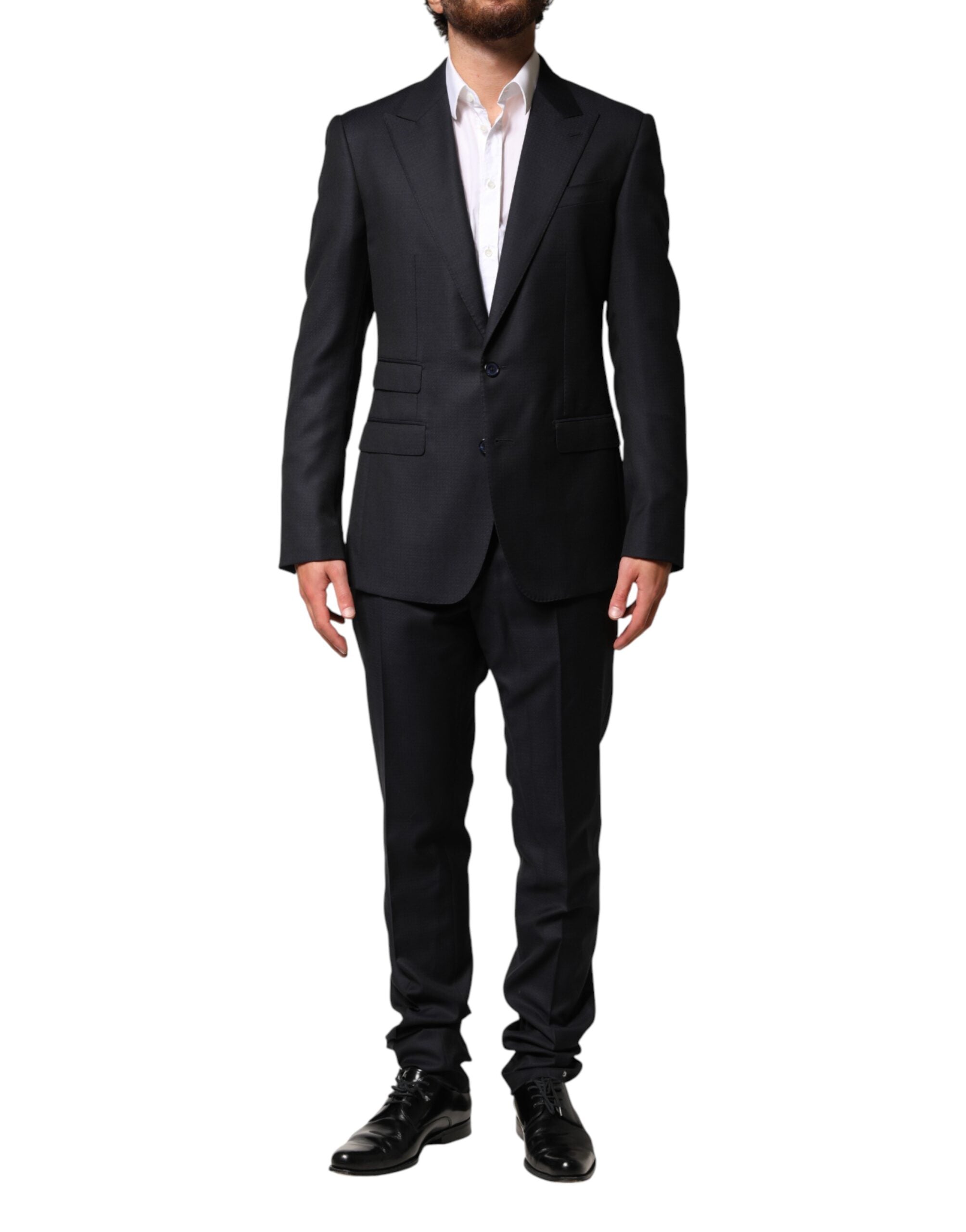 Single-Breasted Wool Pant Suit — Black