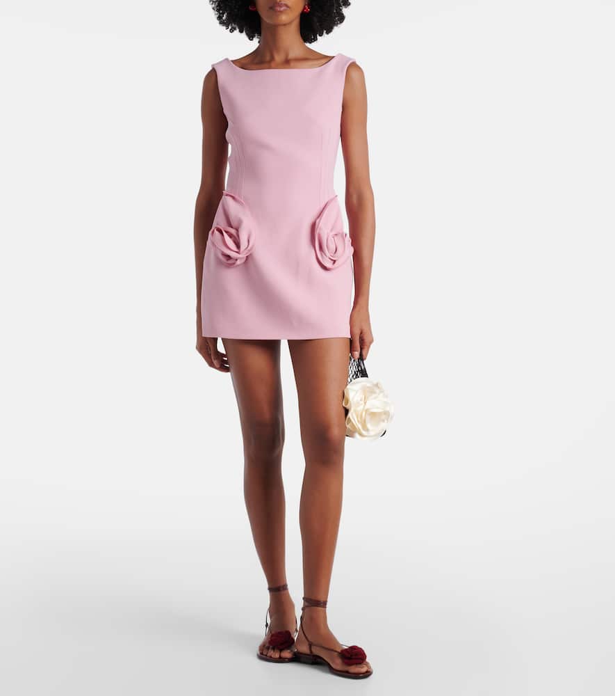 Floral-appliqué wool-blend minidress