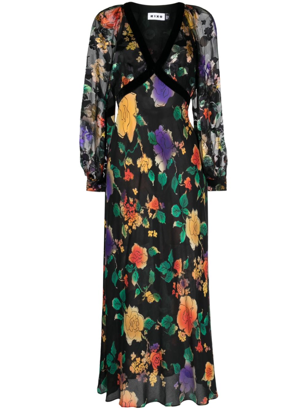 Ayla floral-print silk midi dress - Black