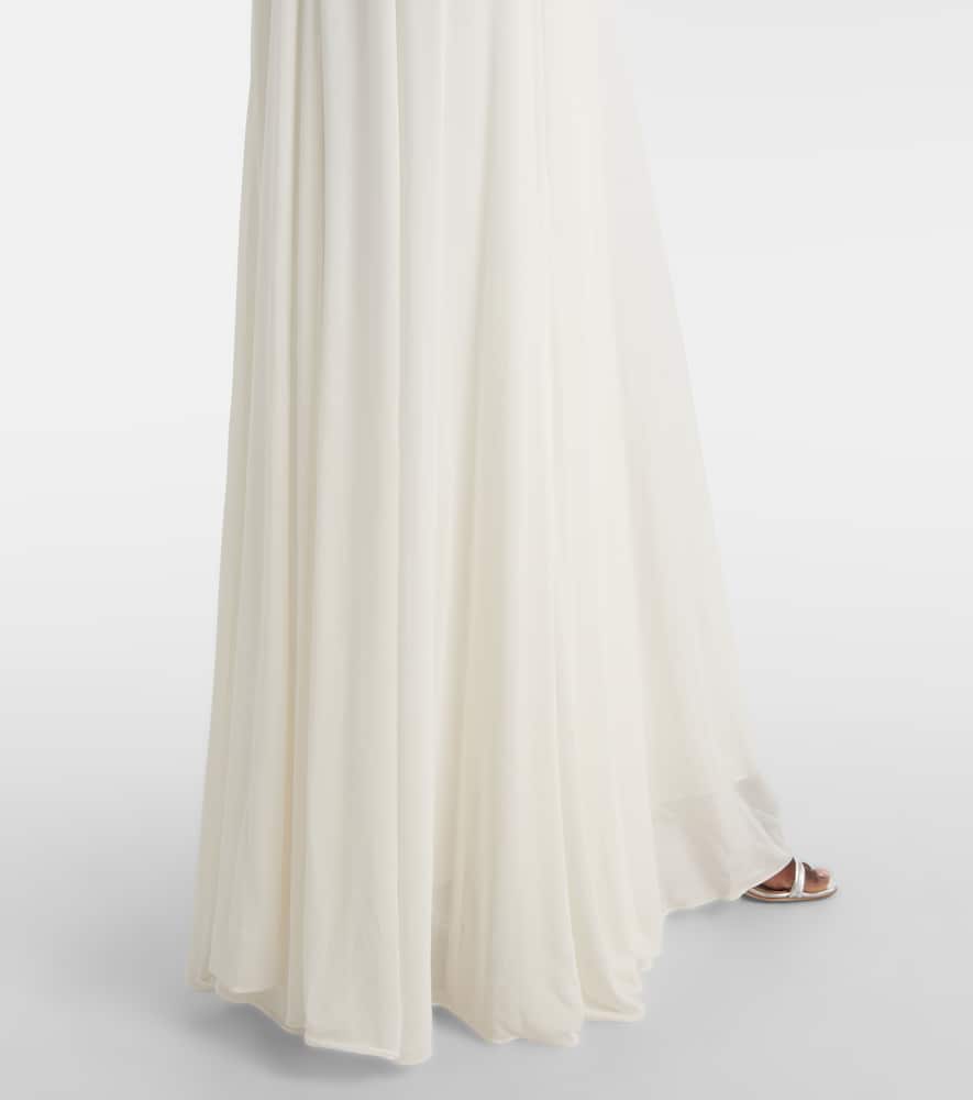 Ralph Lauren Collection Shirred leather-trimmed maxi dress