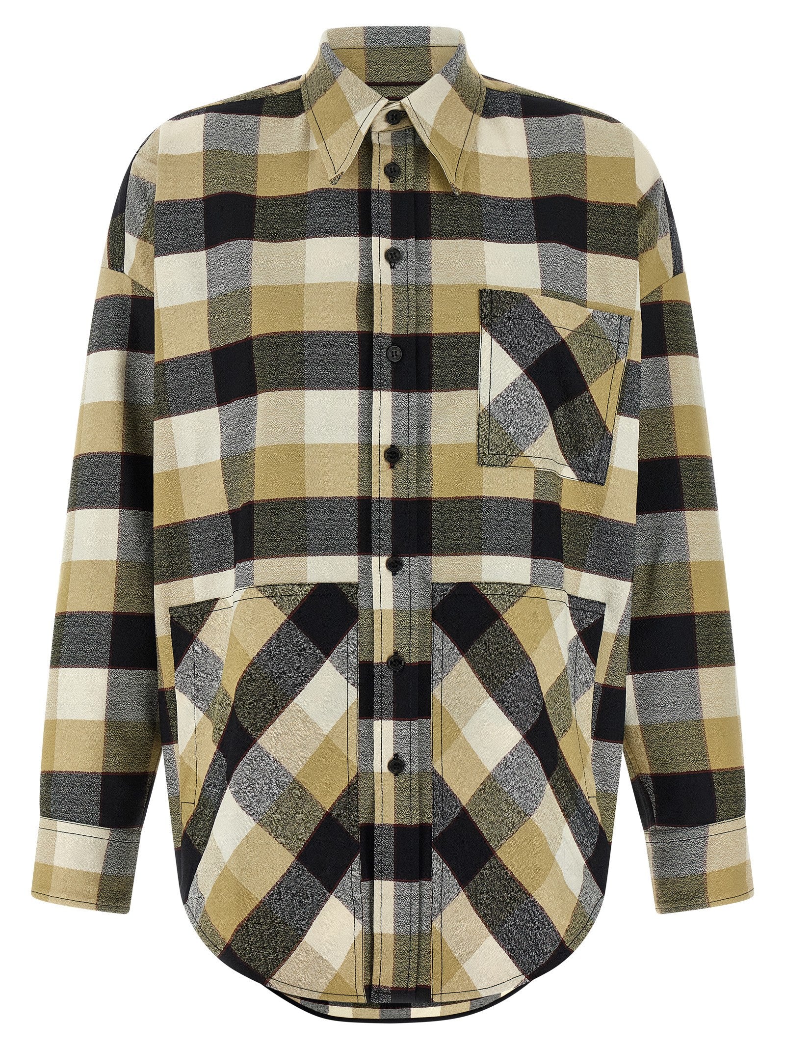 Checked Wool-Blend Shirt — Beige