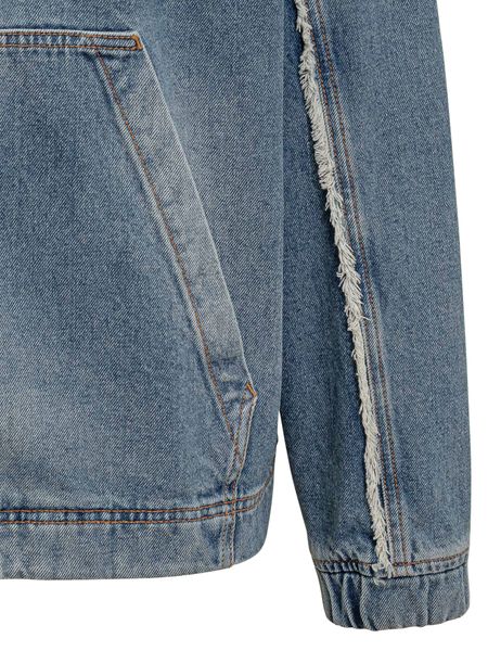 Marcelo Burlon County of Milan Fringed Zipped Denim Hooded Jacket