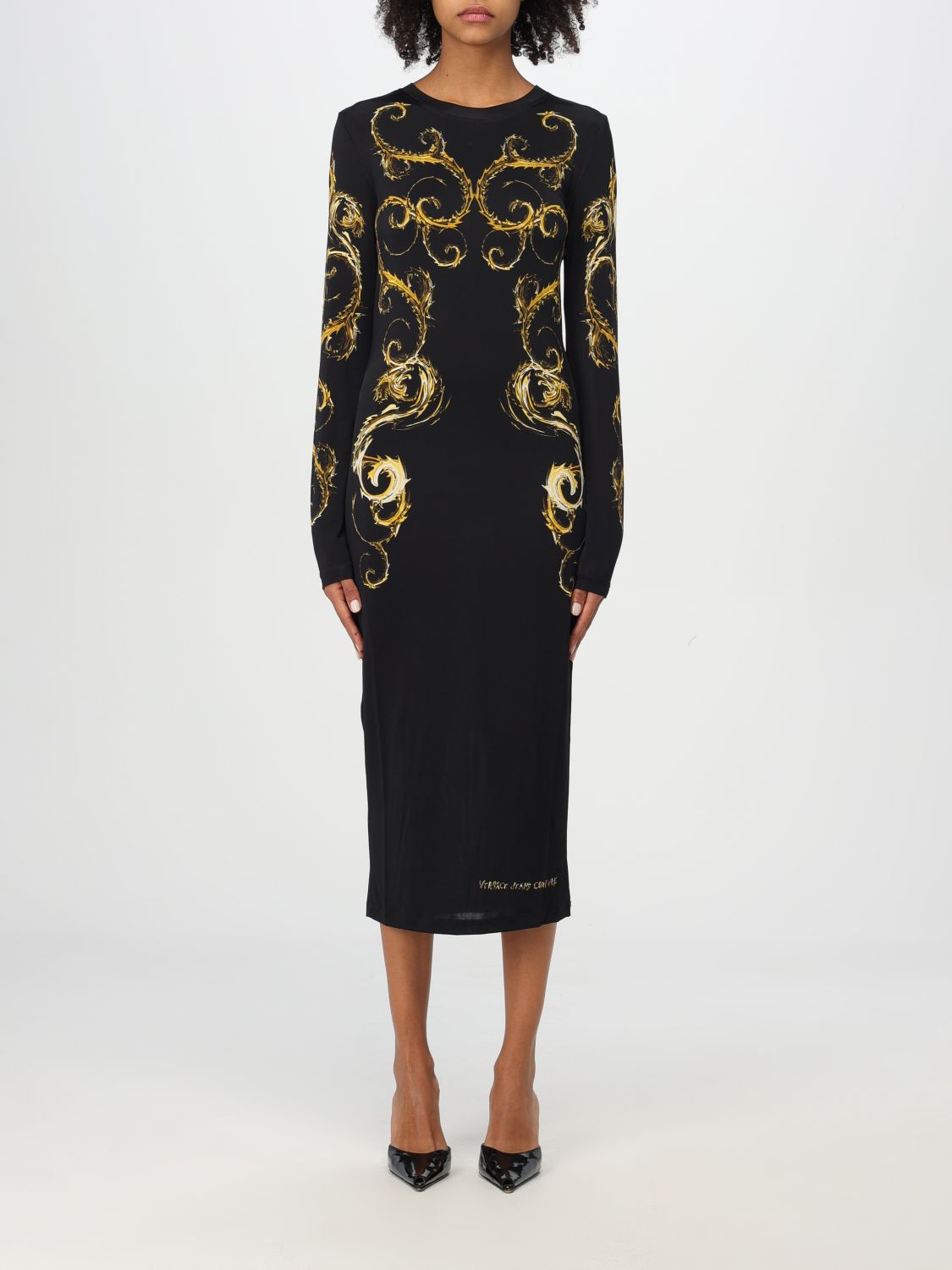Watercolour Couture-print midi dress - Black