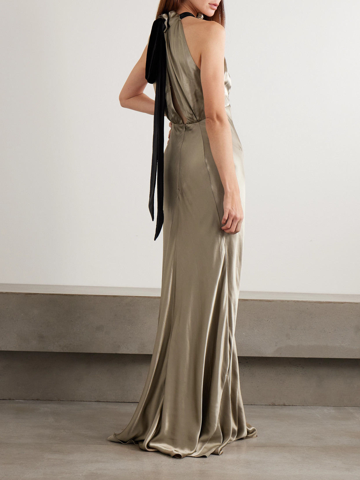 Michelle Velvet-trimmed Open-back Satin Gown - Gold