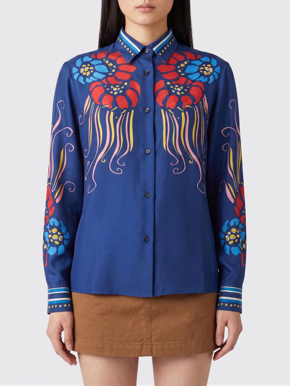 Boy Shirt in Pure Silk with All-Over Floral Print