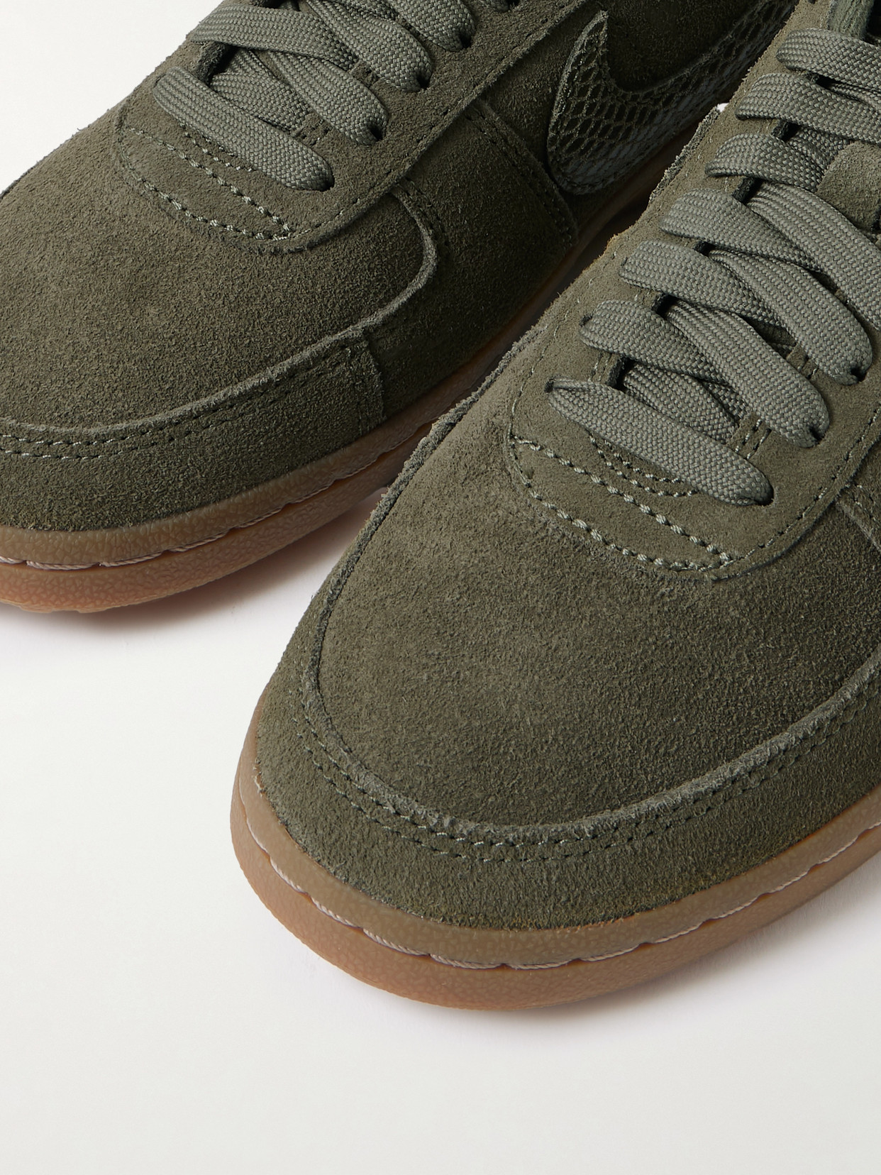 Field General Snake-effect Leather-trimmed Suede Sneakers - Green