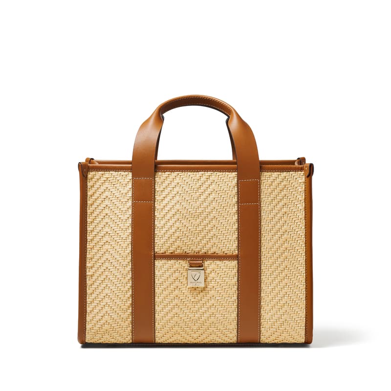 Henley Tote in Natural Chevron Raffia & Smooth Tan