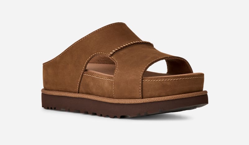 ® Women's Goldenstar Hi Cutout Slide Leather Sandals in Dark Chestnut