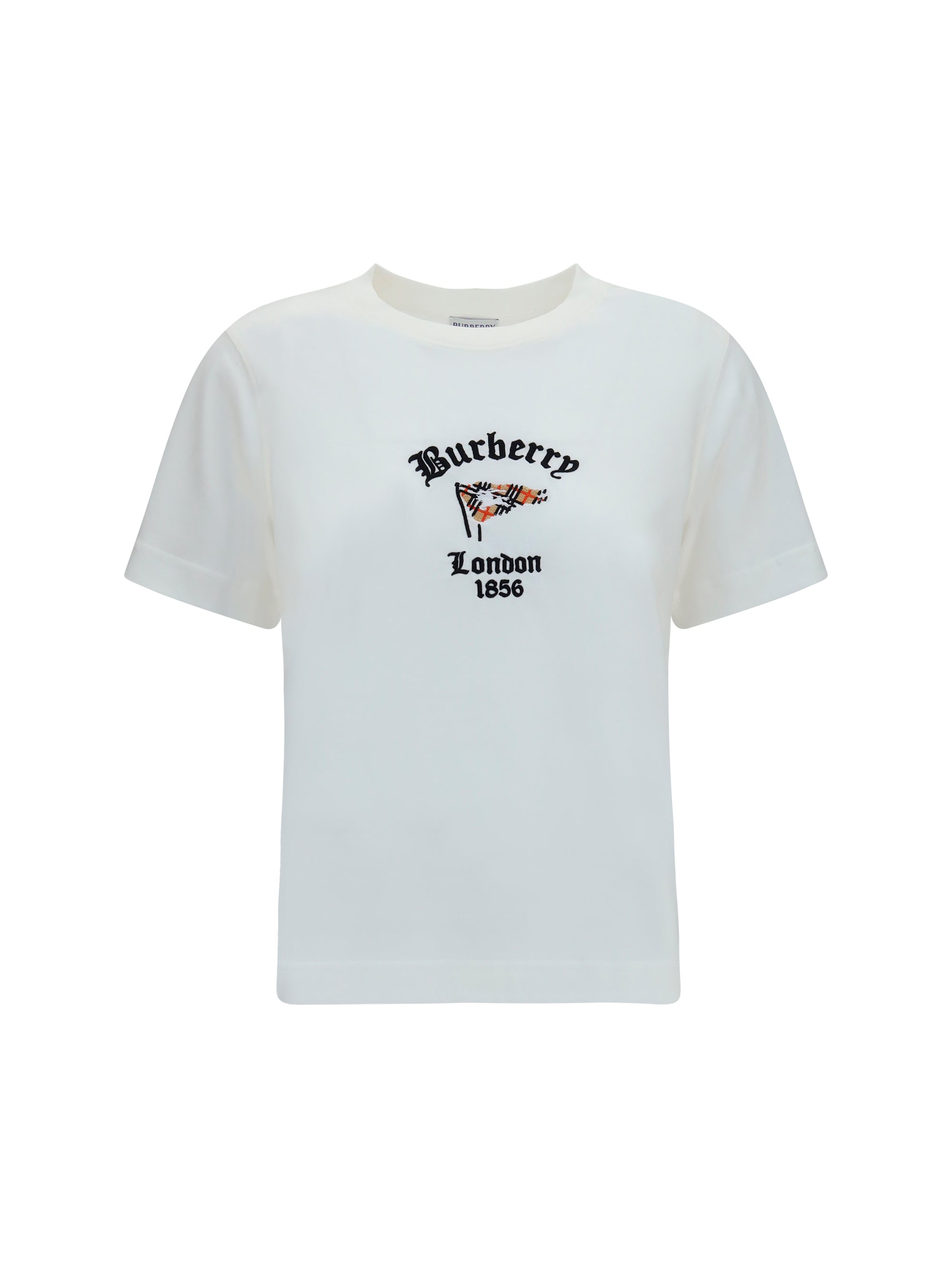 Embroidered Check Flag Logo T-Shirt — White