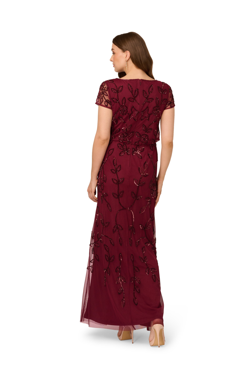 Adrianna Papell Womens Blouson Beaded Long Dress - Red