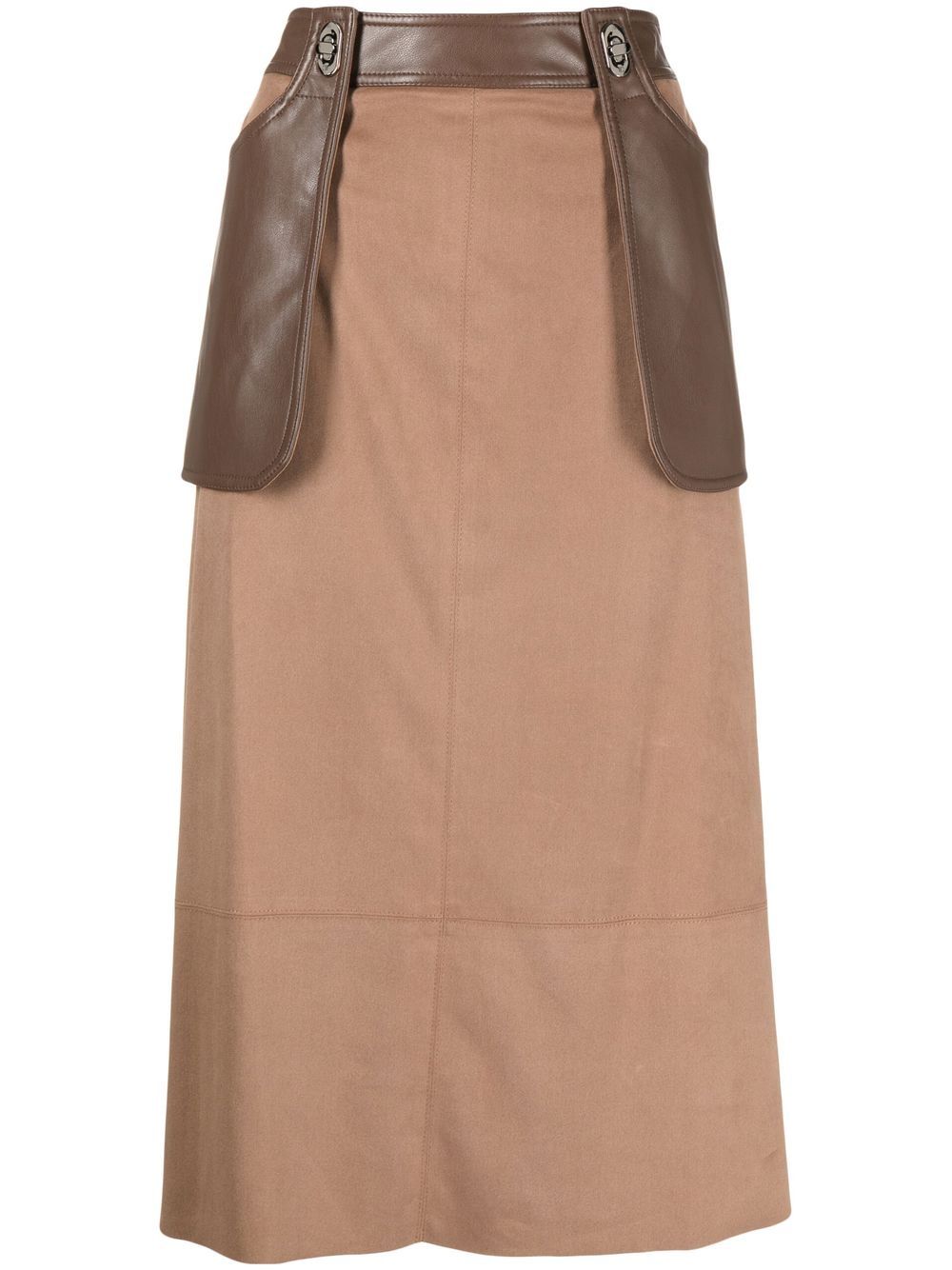 Contrasting-panel detail skirt - Brown