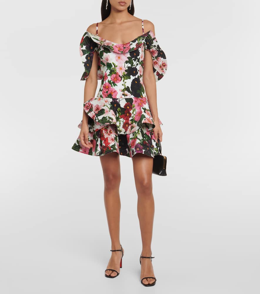 Ruffled floral cotton-blend minidress
