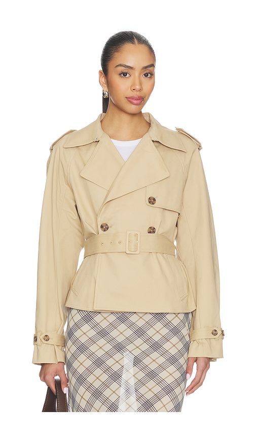 Good American Cropped Trench Jacket in Beige. M. Also in L, S