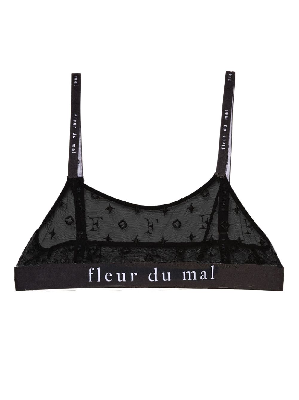 Logo-underband monogram-pattern sheer bra - Black