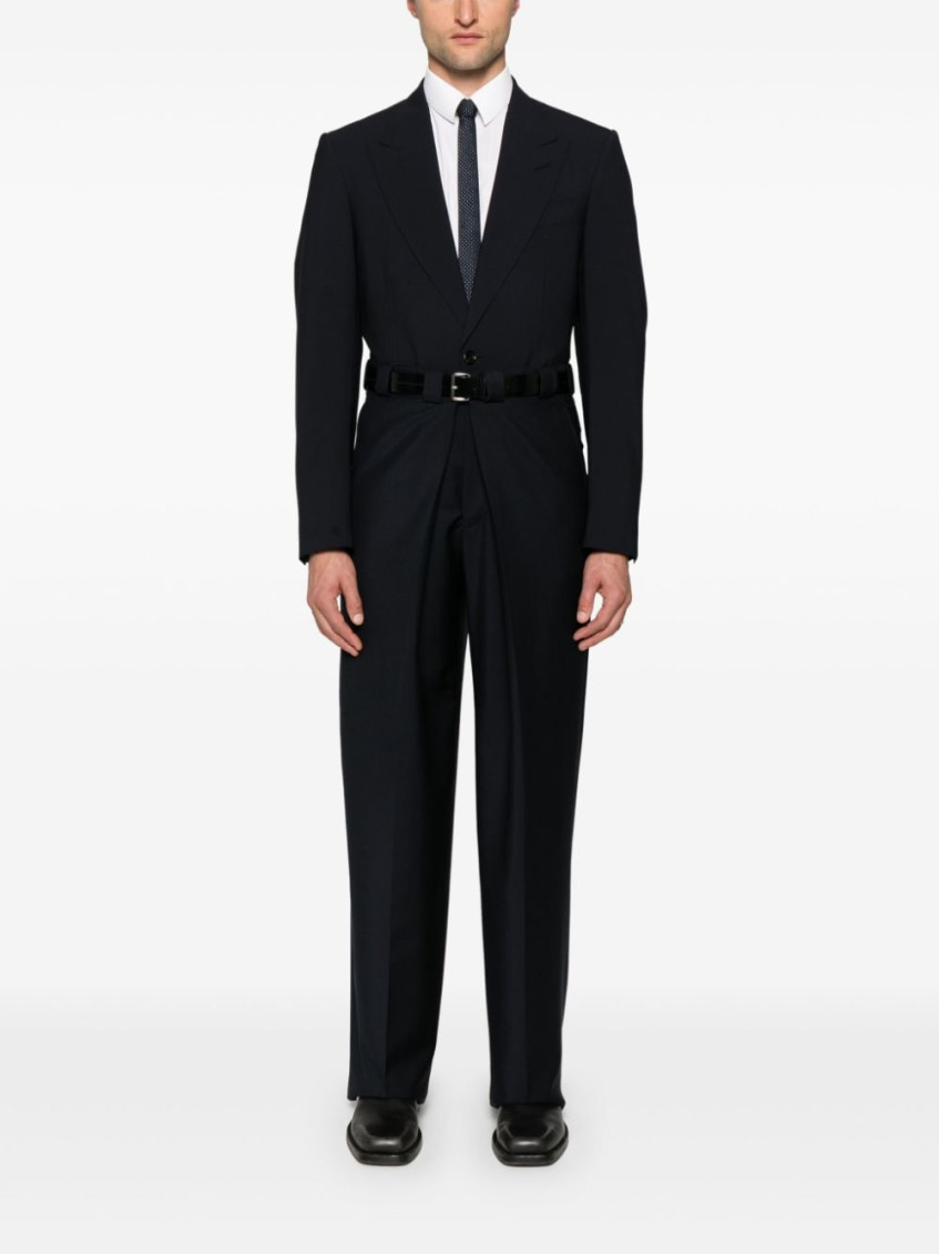 Midnight Blue Wool Blend Wide-leg Pant