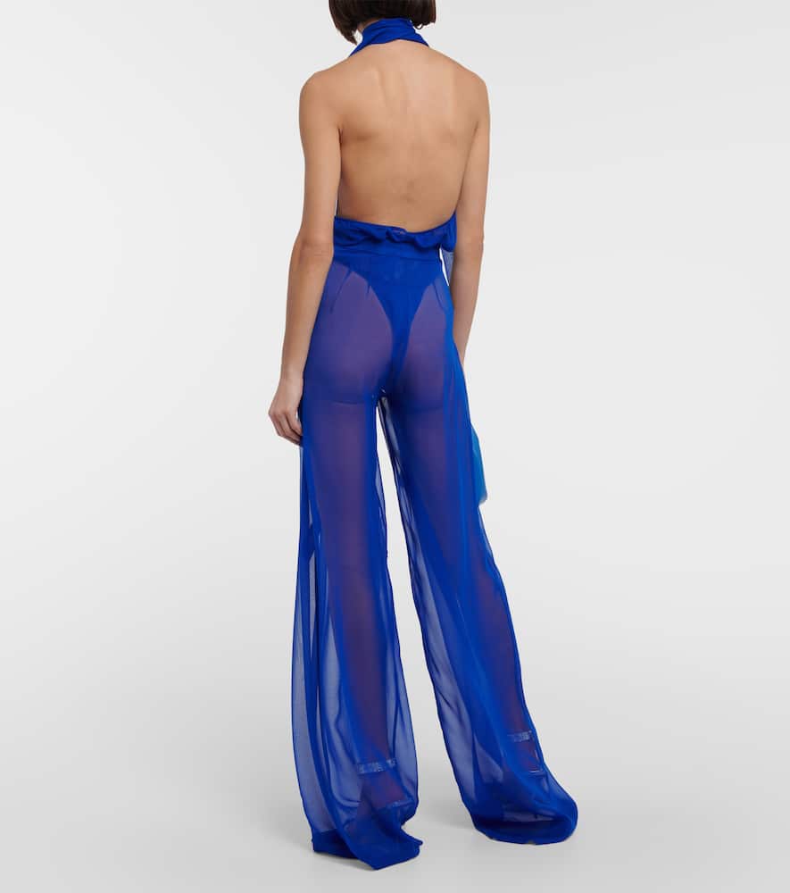High-rise wide-leg silk pants