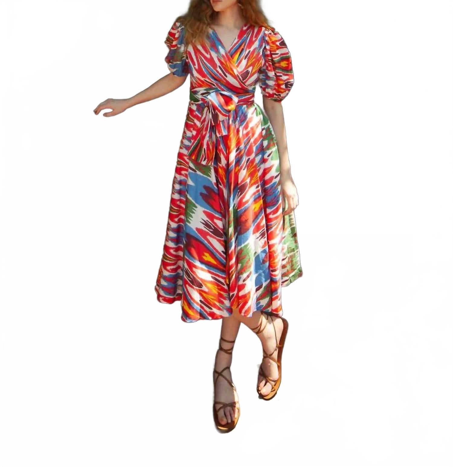 Monica Ikat Dress In Red/multi