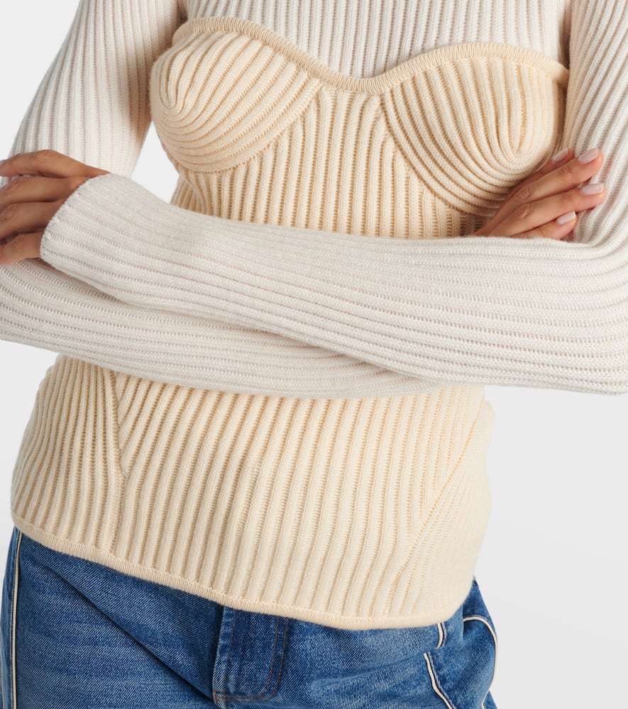 Ribbed-knit wool-blend turtleneck sweater
