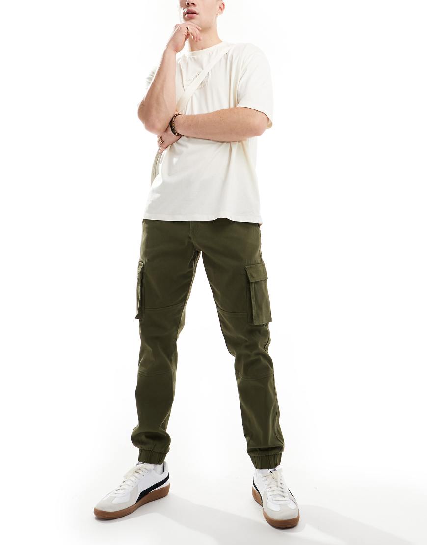 ONLY & SONS tapered fit cargo pants with cuffed bottom in khaki-Green