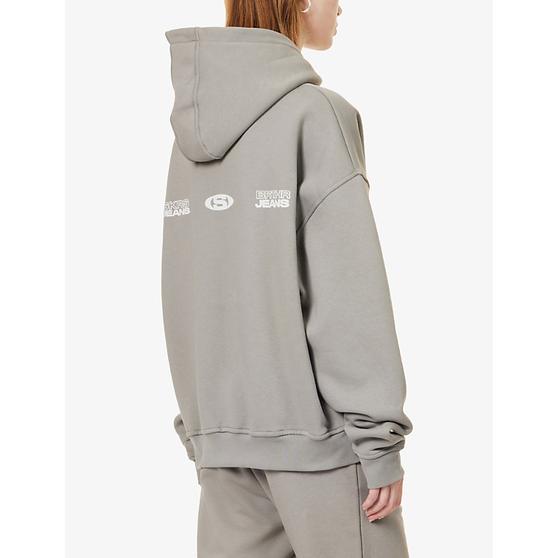 Womens Grey Staten Brand-print Cotton-blend Hoody