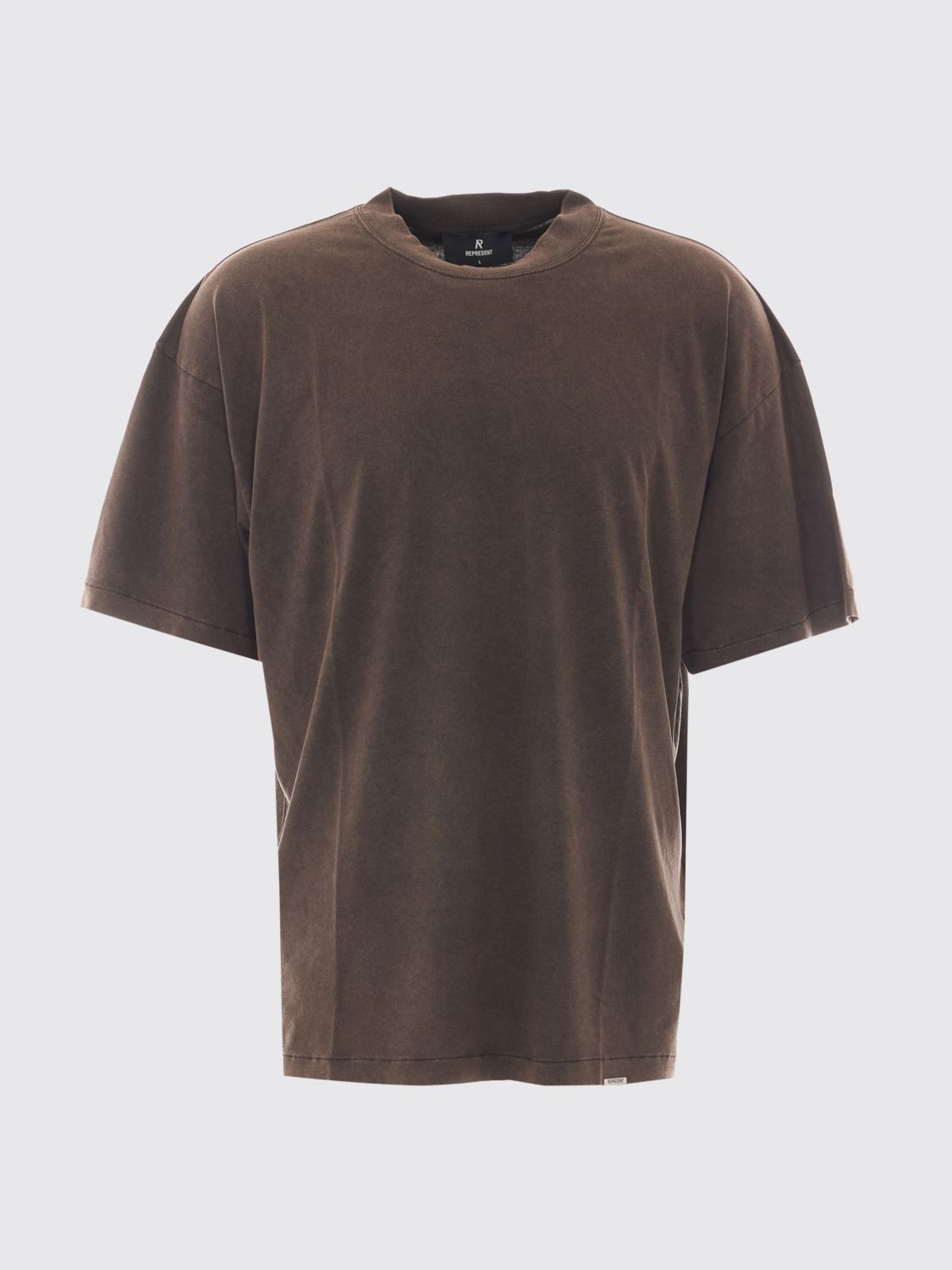 Crewneck T-Shirt in Brown Cotton with Contrast Logo on the Chest