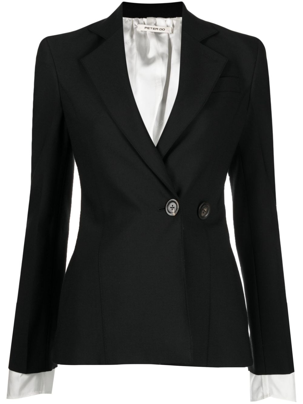 Contrast-stitching notched-lapels blazer - Black