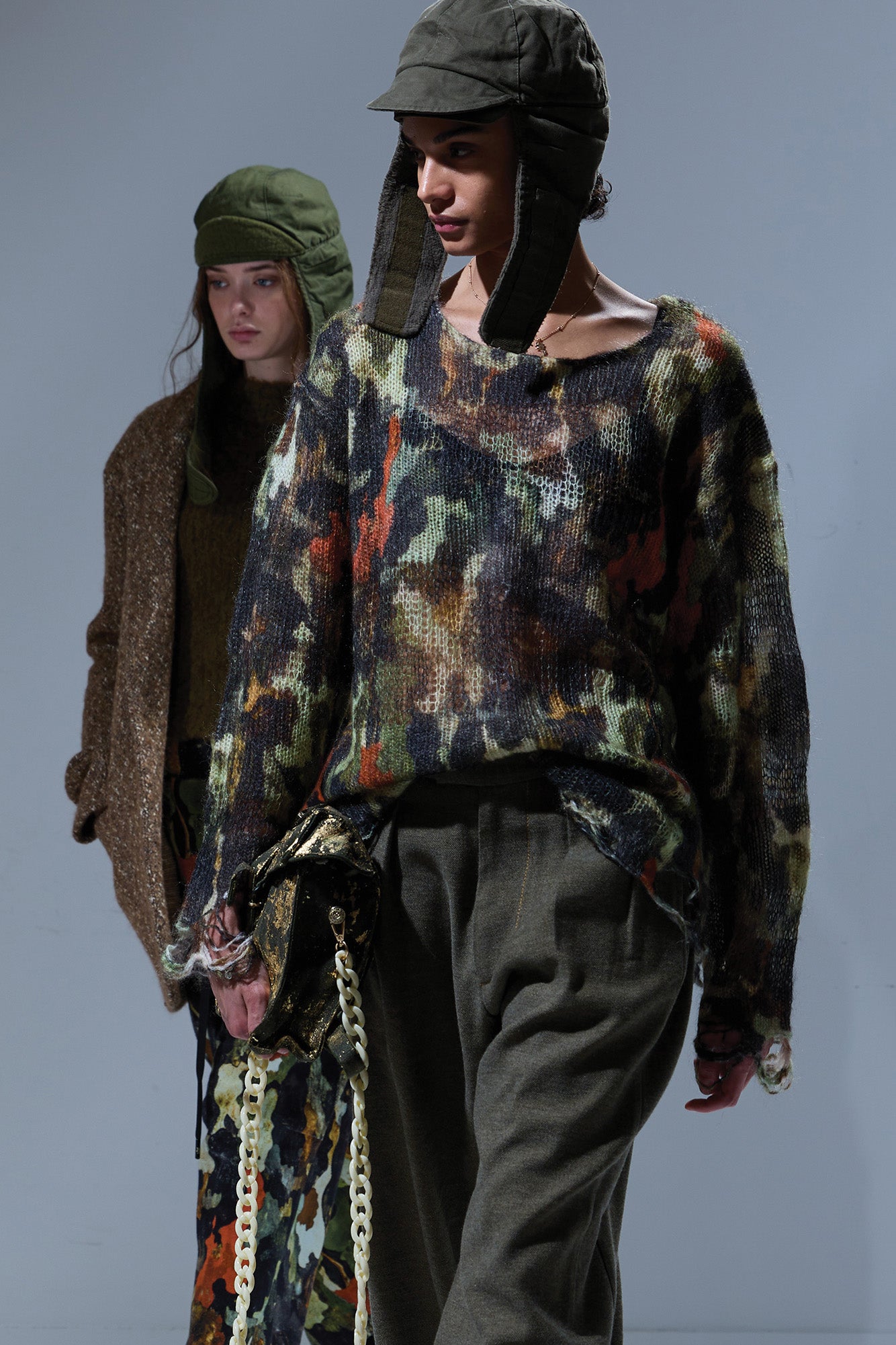 R13 Boyfriend Sweater With Cast-Off Neck - Light Camo Green