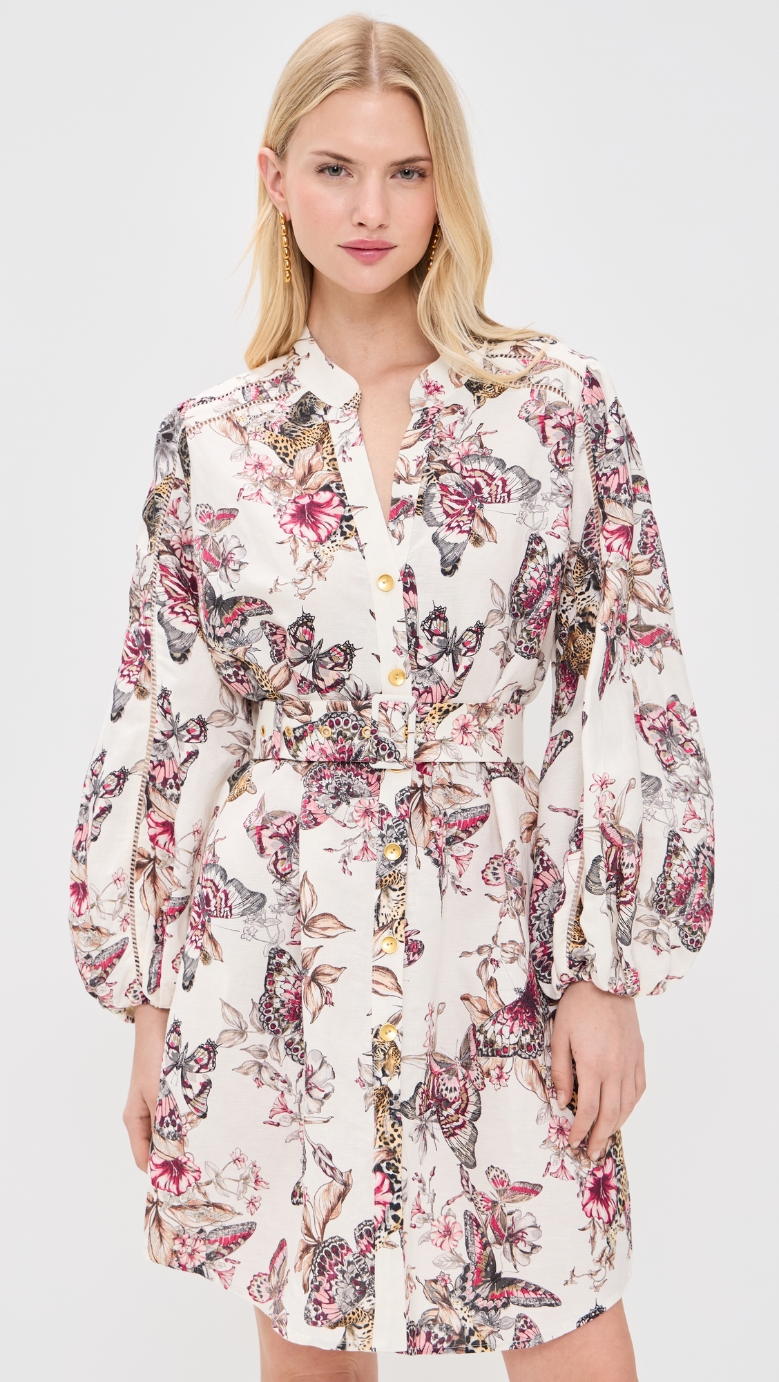 Butterfly Jungle Shirt Dress White Multi Butterfly