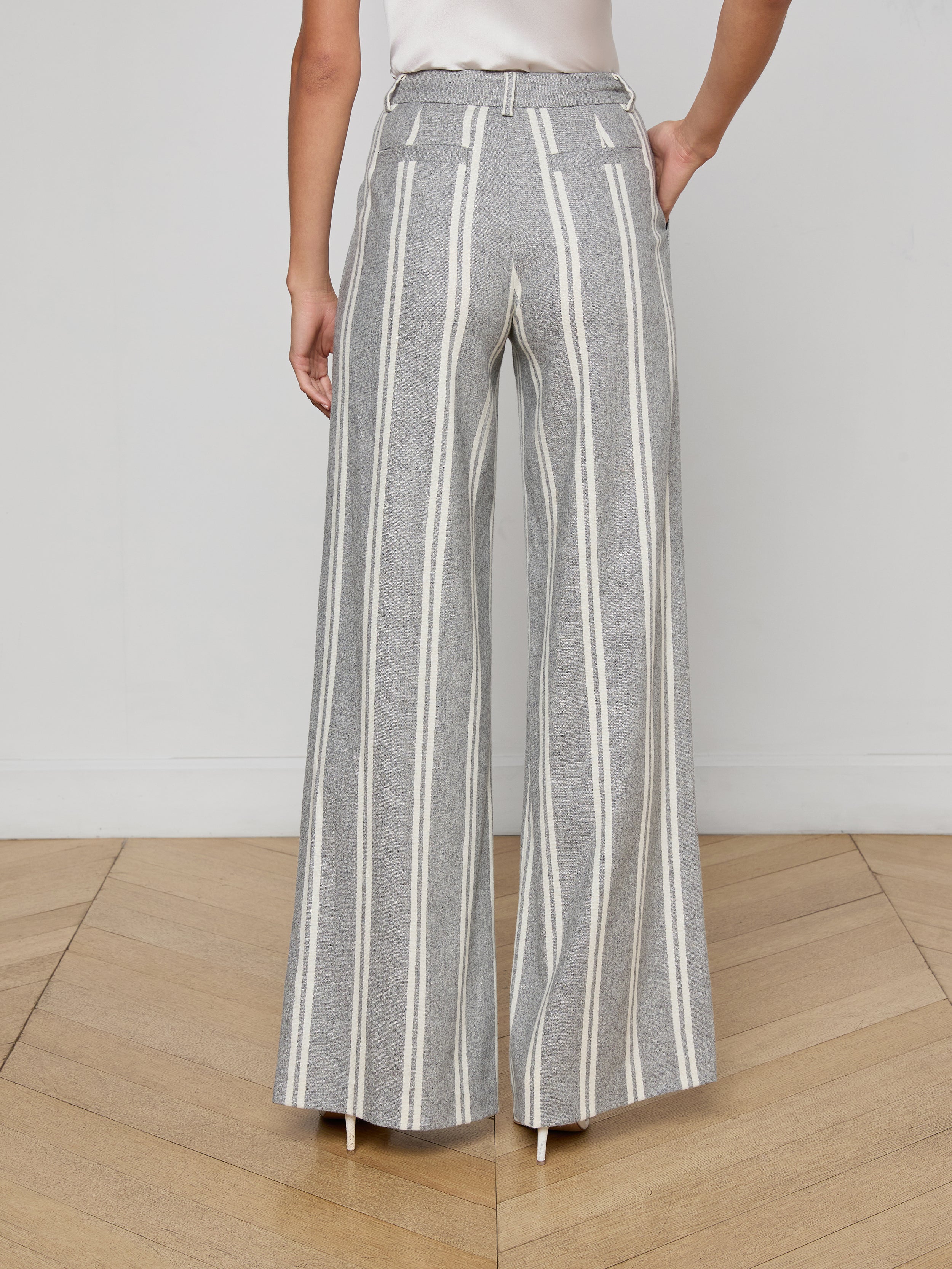 Allanah Pinstriped Trouser In Grey/ivory Stripe