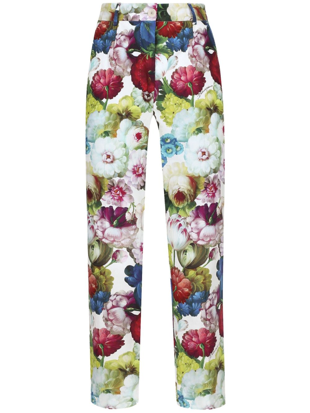 Floral-print cropped trousers - White