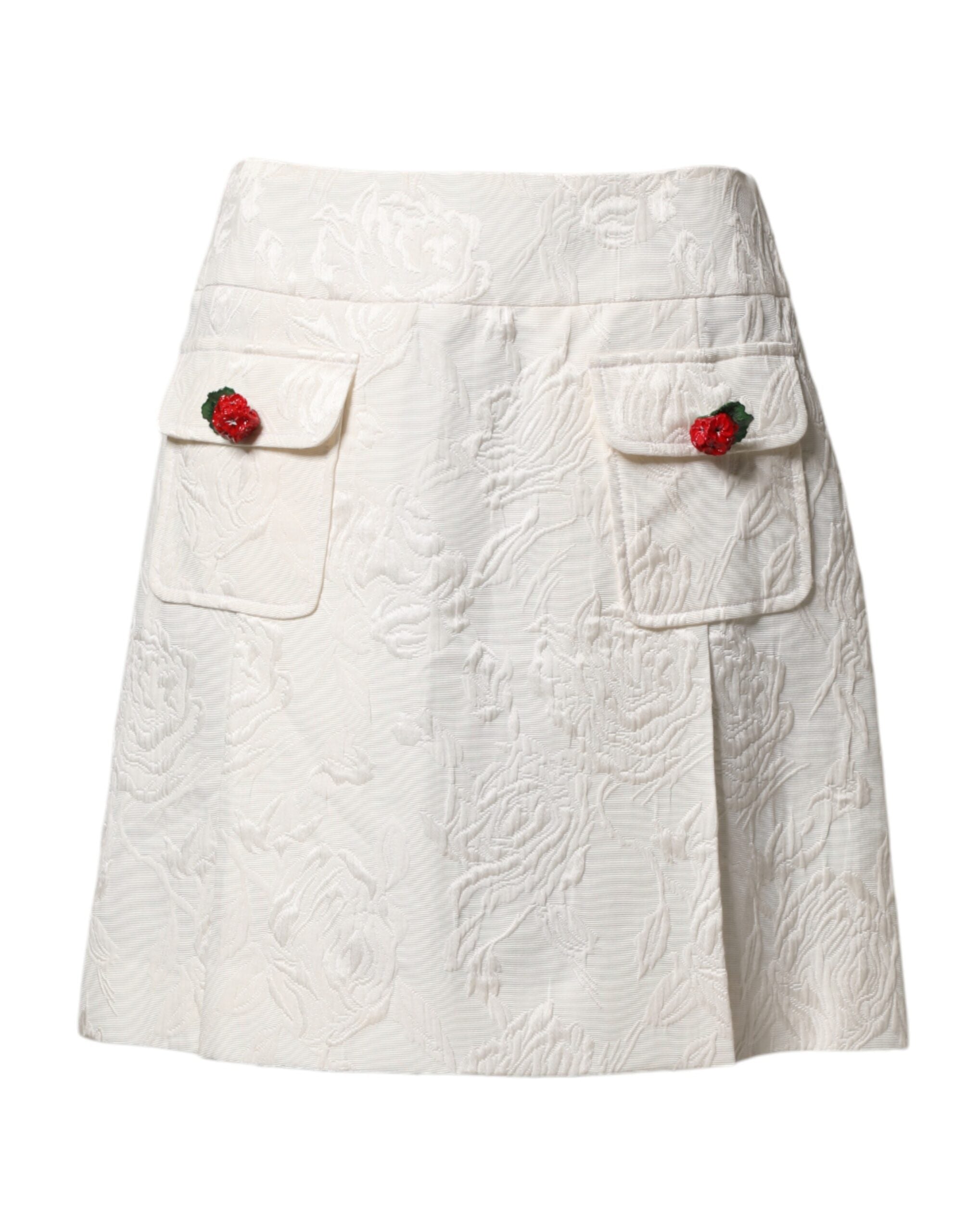 Floral Brocade High-Waist Skirt — White