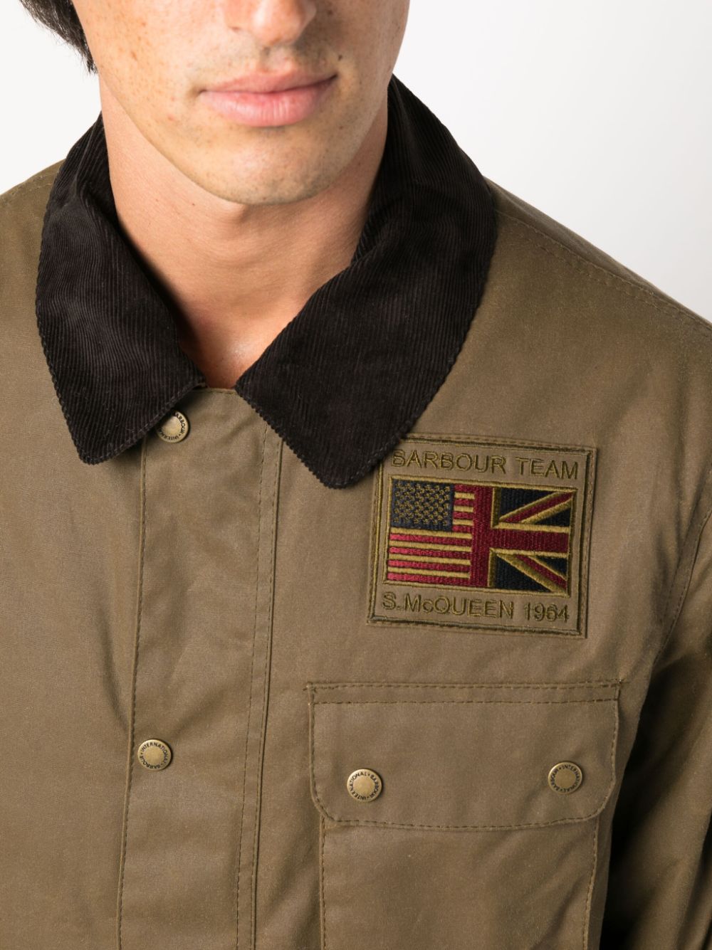Logo-patch cotton shirt jacket - Brown