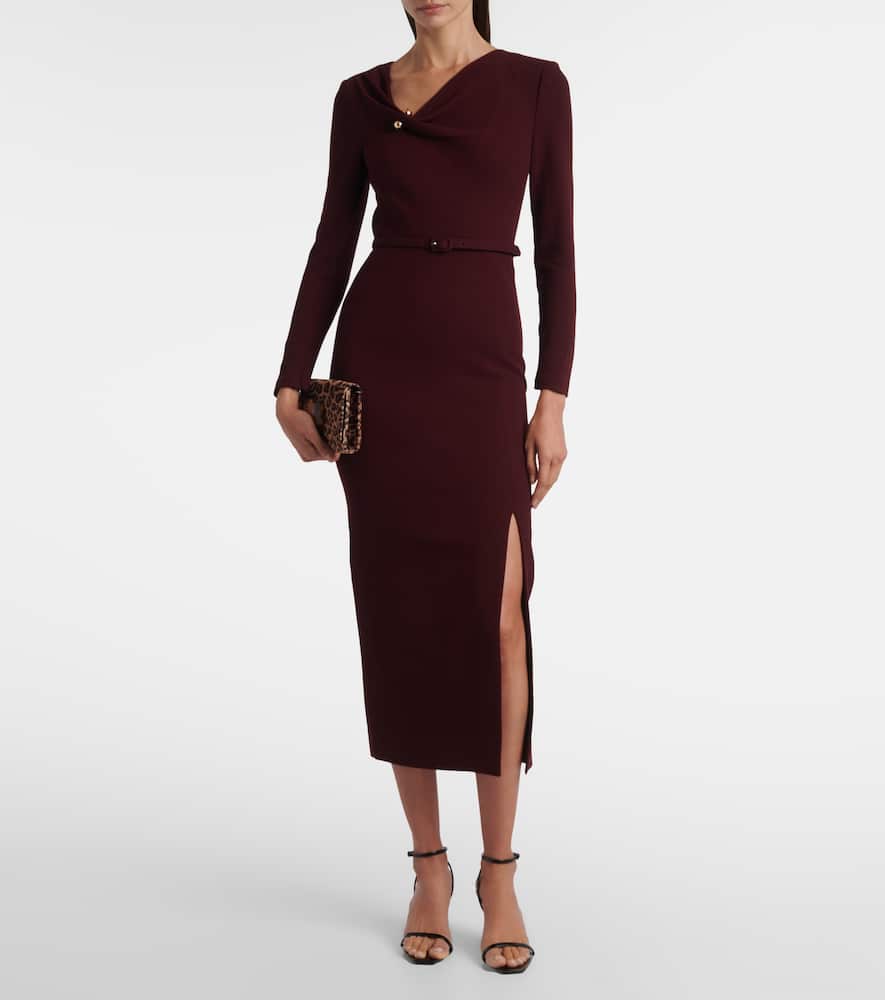 Draped belted wool crêpe midi dress