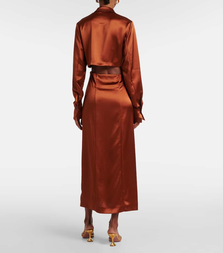 Hock gathered satin midi dress