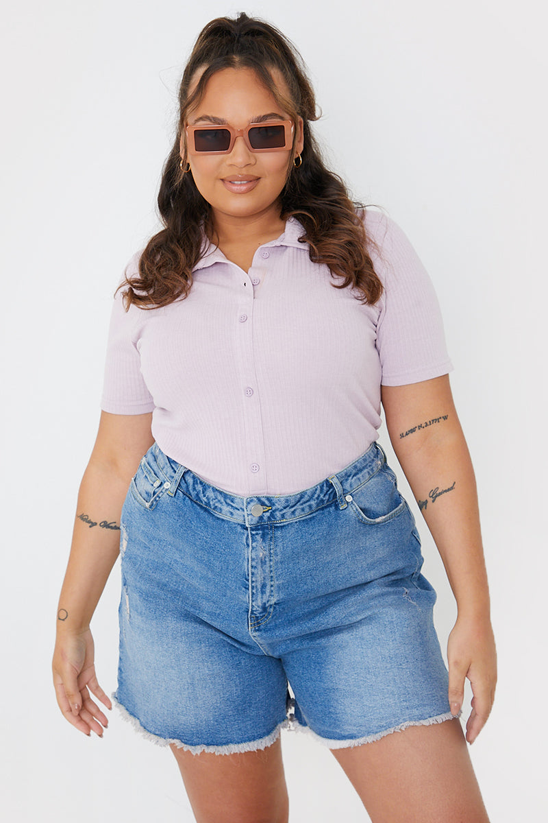 Mid Wash Ripped Denim Shorts