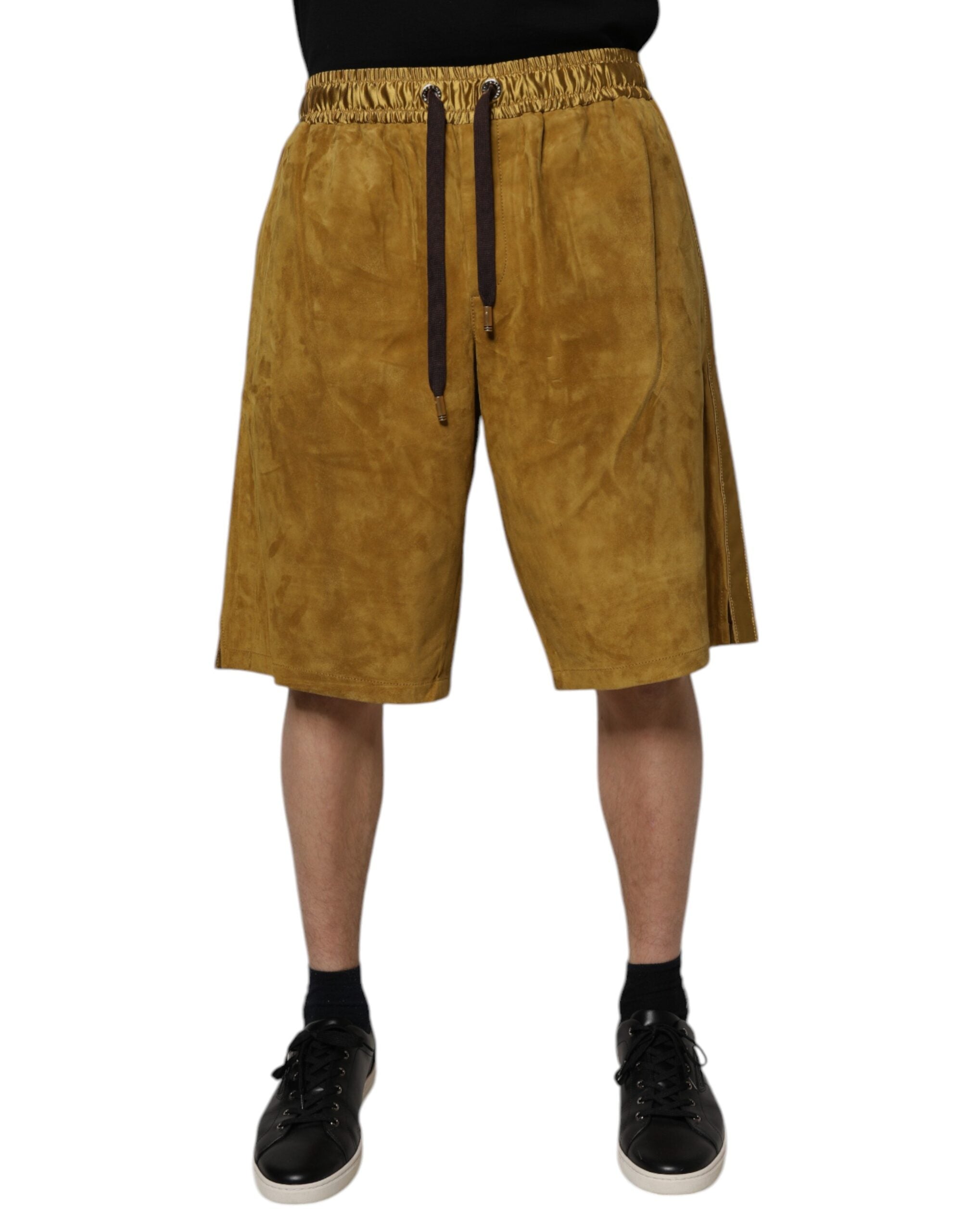 Lambskin Suede Bermuda Shorts — Brown