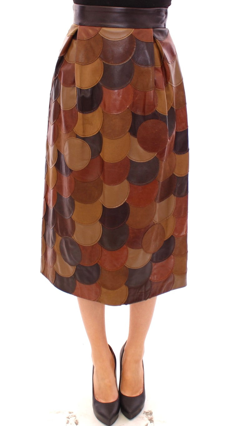 Patchwork Leather Skirt — Brown