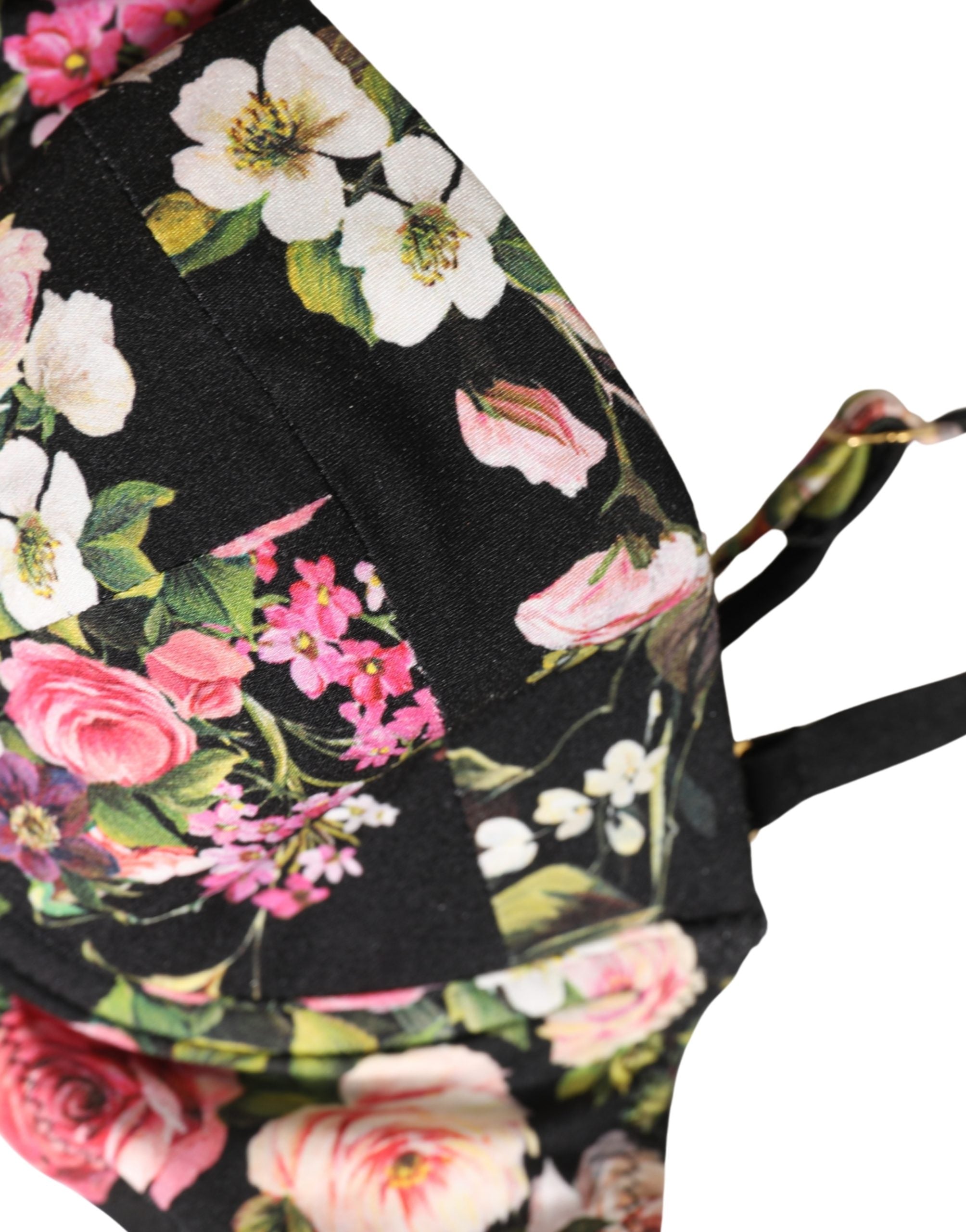 Floral Padded Balconnet Bra — Black