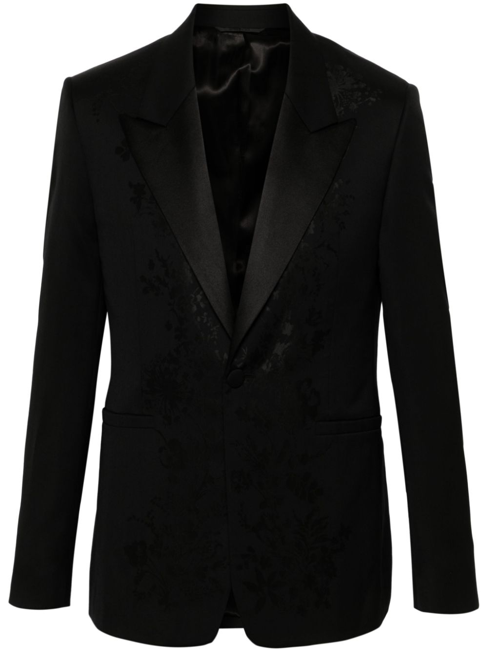 Floral-jacquard single-breasted blazer - Black