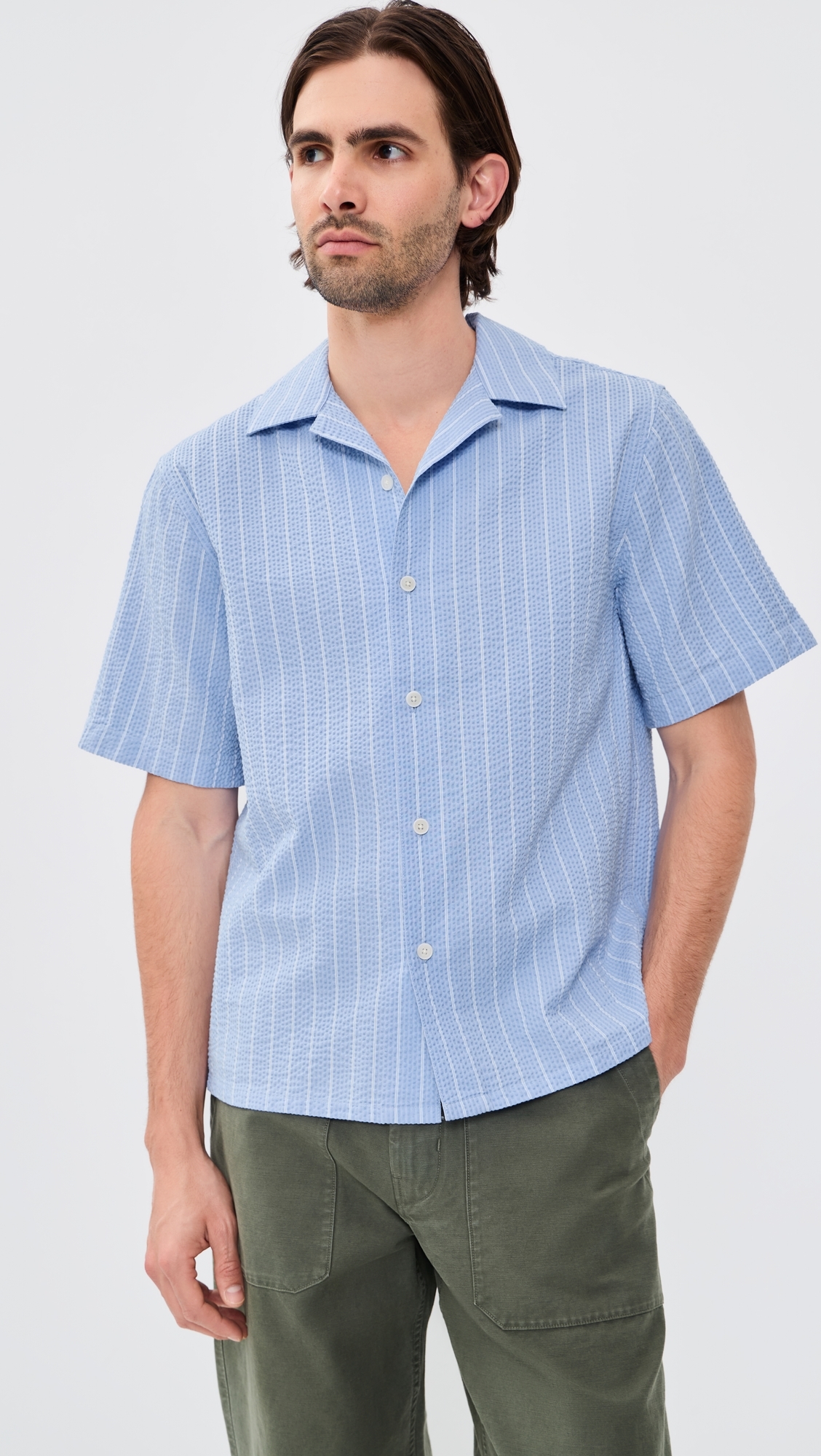 Seersucker Stripe Didcot Shirt Blue/Ecru