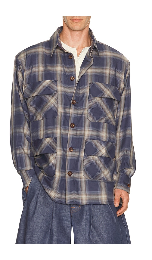 Art Community Plaid Flannel Shirt in Navy Ombre - Navy. M also in L, S, XL/1X