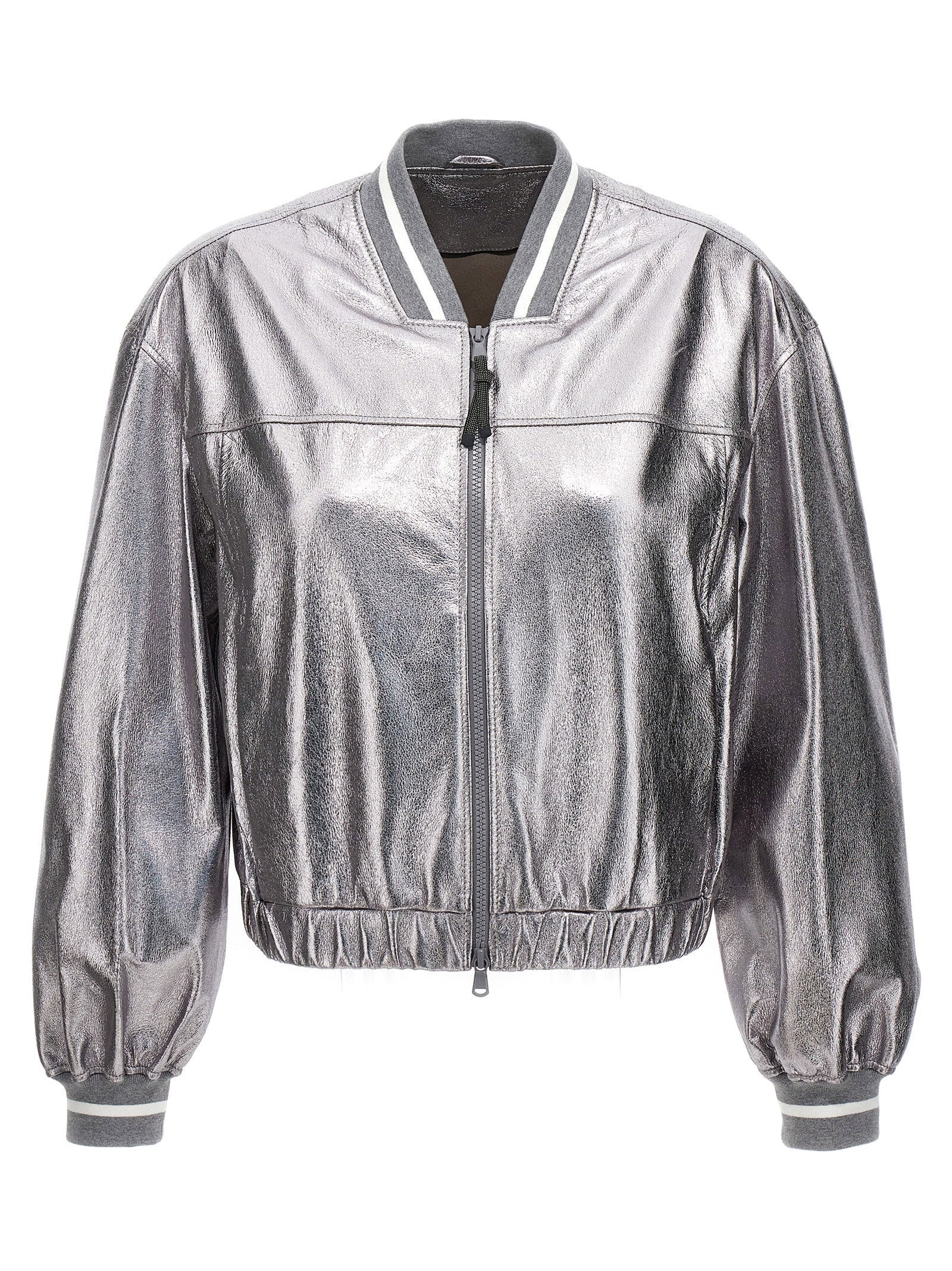 Laminated Leather Bomber Jacket