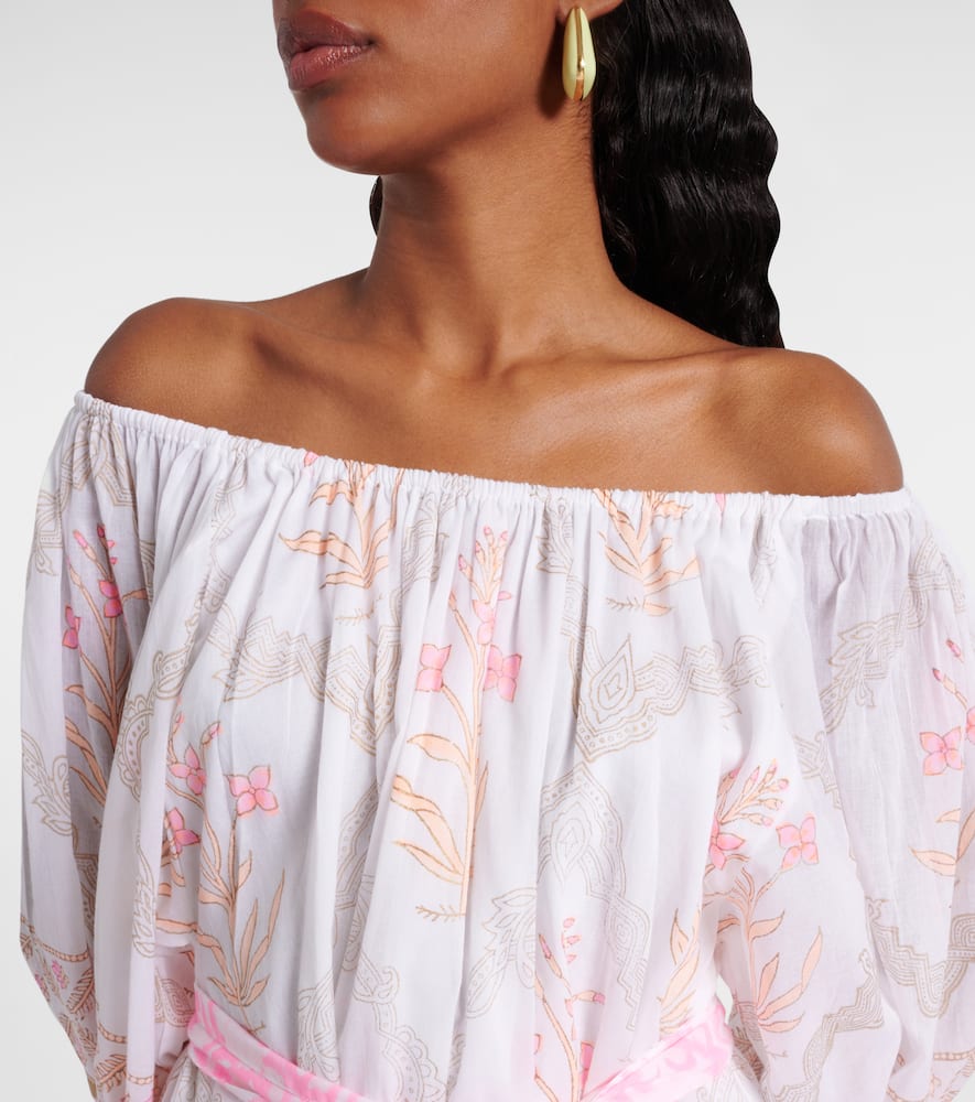 Printed off-shoulder cotton minidress