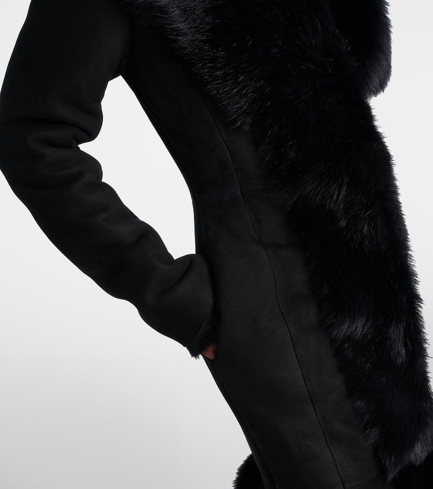 Shearling-trimmed suede coat