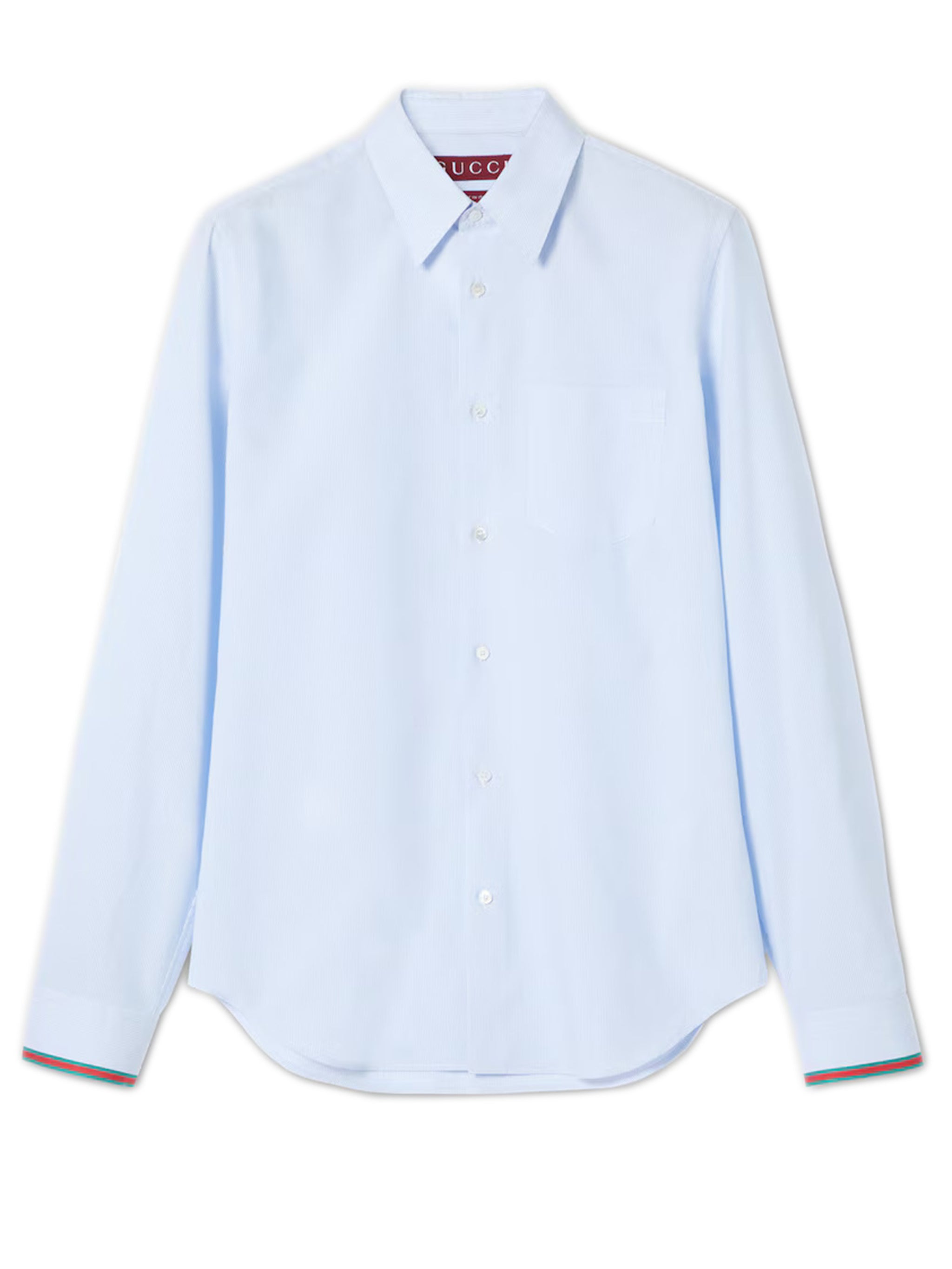 Striped Cotton Button-Down Shirt with Web-Patterned Trim & Pointed Collar