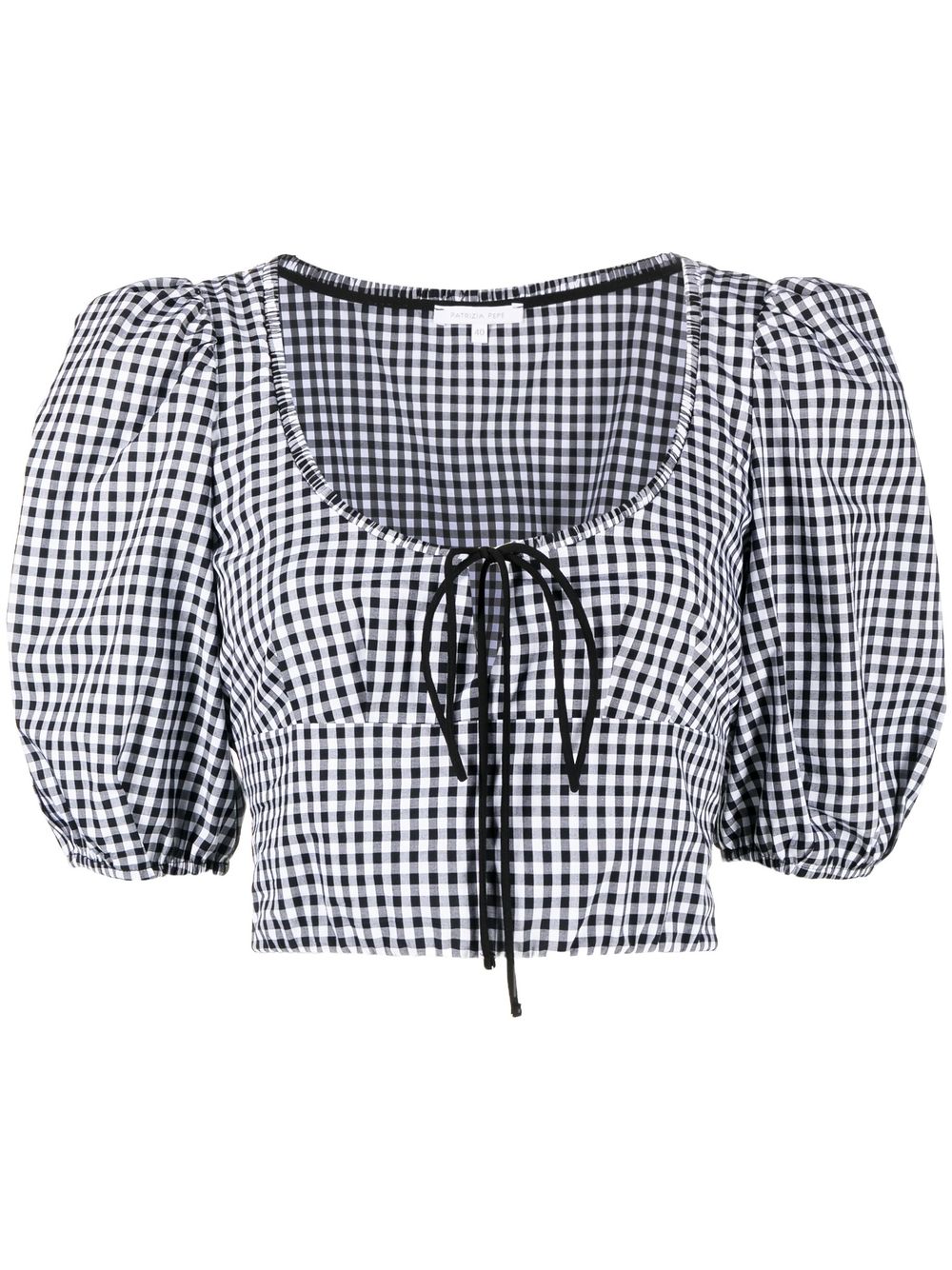 Balloon-sleeve gingham-print crop top - Black