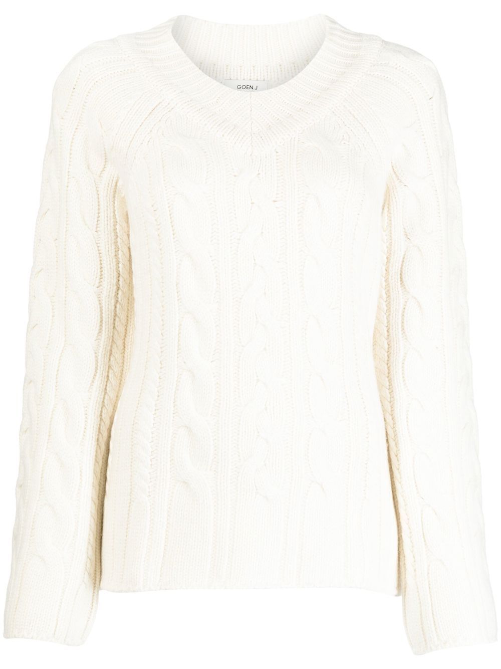 Cable-knit wool-blend sweater - White